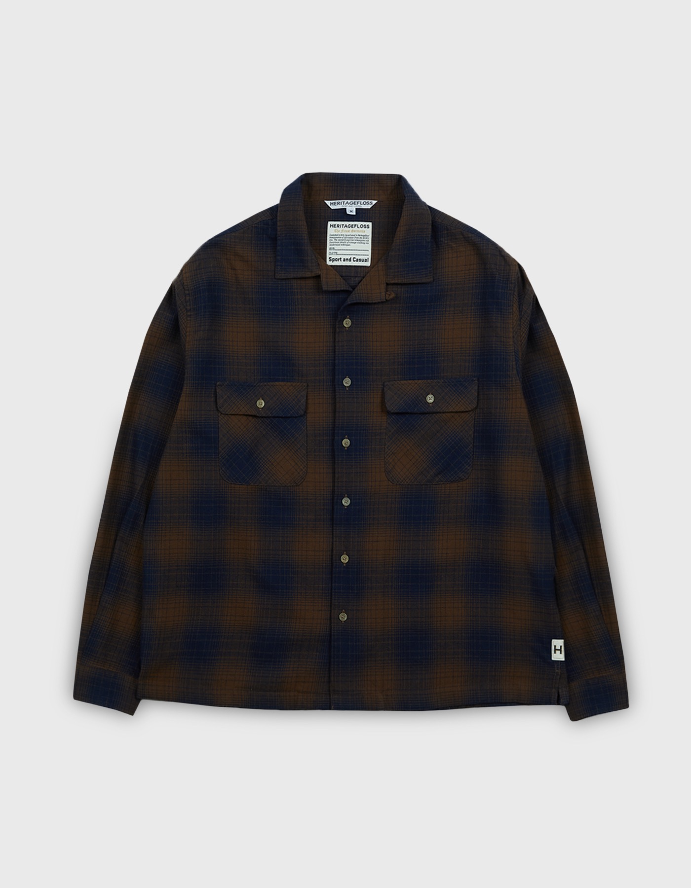 ONE WASHED PLAID SHIRT / Brown-Navy