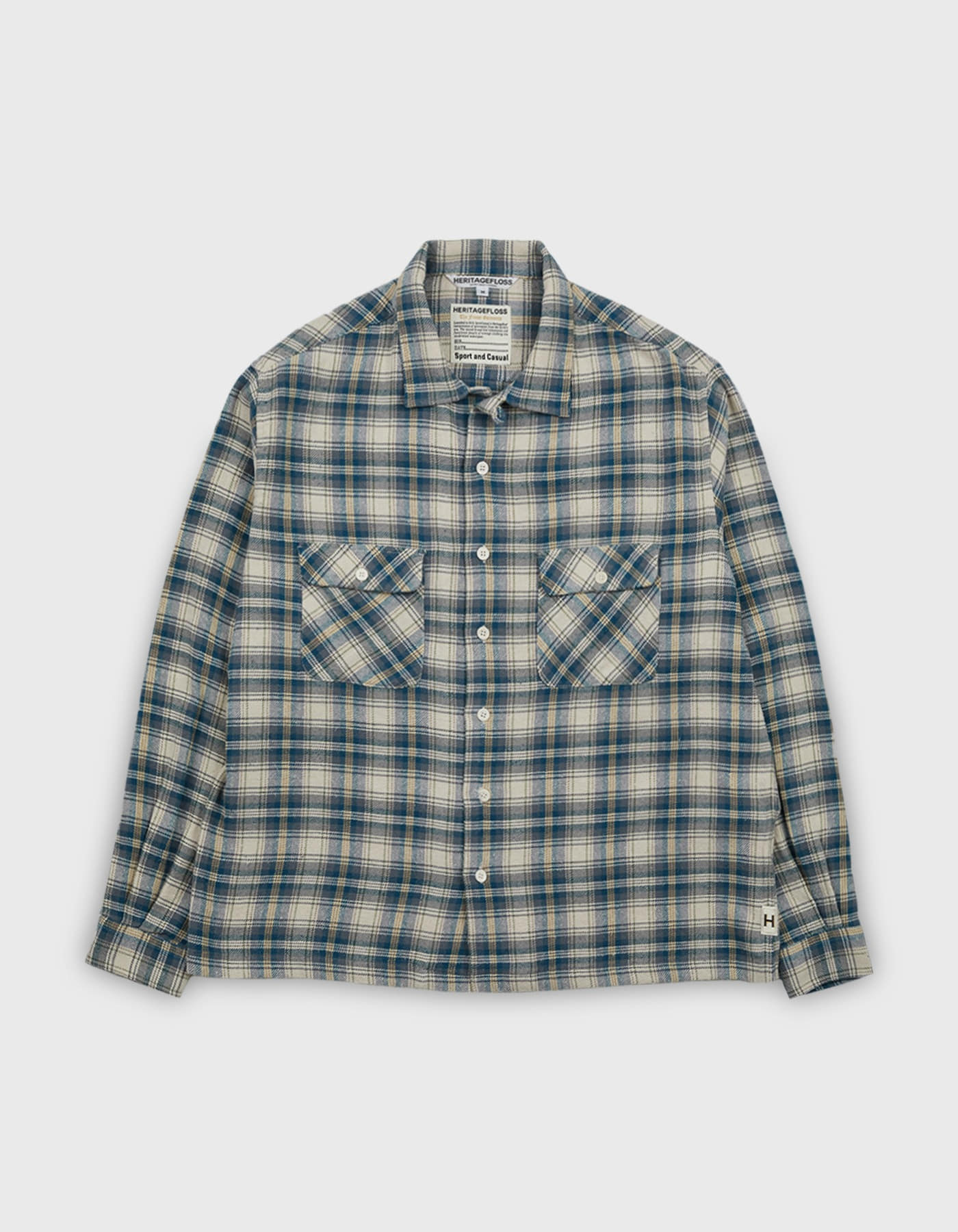 ONE WASHED FLANNEL SHIRT / Ivory-Blue